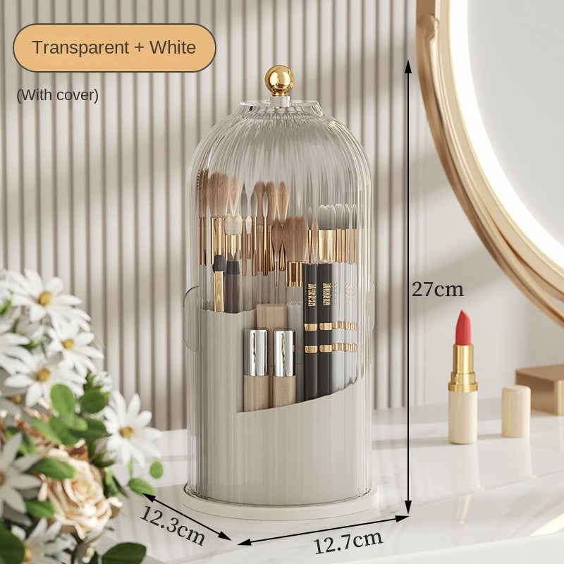 Rotating Makeup Brush Holder, Lipstick Organizer, Dust-Proof Compartmentalized Desktop Cosmetic Storage Box