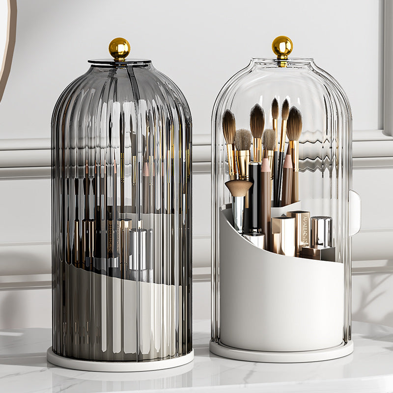 Rotating Makeup Brush Holder, Lipstick Organizer, Dust-Proof Compartmentalized Desktop Cosmetic Storage Box