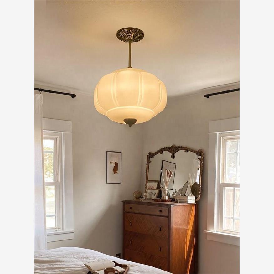 D38*H40CM Pendant Lamp with Pumpkin Glass Design for Bedroom, Living Room, Hallway, and Entryway