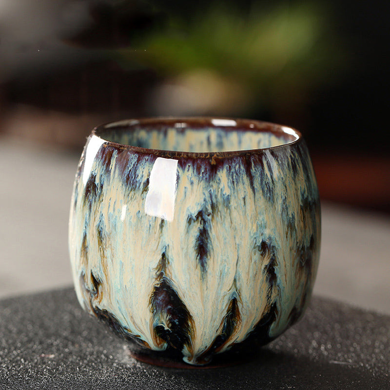 110ML Kung Fu Tea Set Single Cup Tenmoku Glaze Jian Zhan Master Cup Tea Bowl Egg-shaped Small Tea Bowl