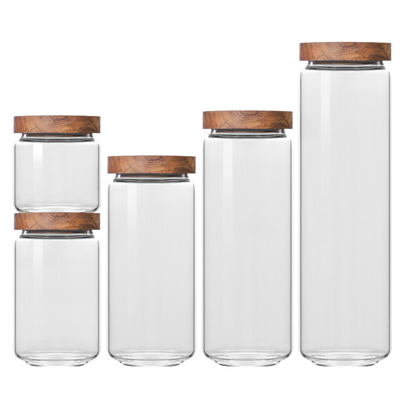 Glass tea can acacia lid sealed can storage tank