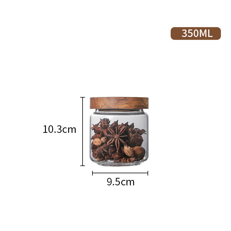 Glass tea can acacia lid sealed can storage tank