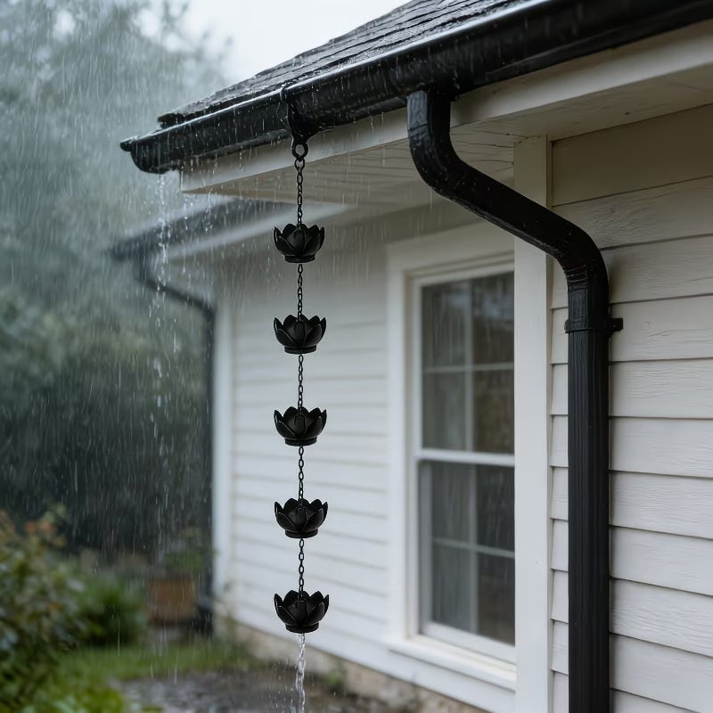 Metal Lotus Rain Chain for Gutters, 8.5ft Decorative Downspout Extension, Garden Outdoor Water Feature, Rust Resistant