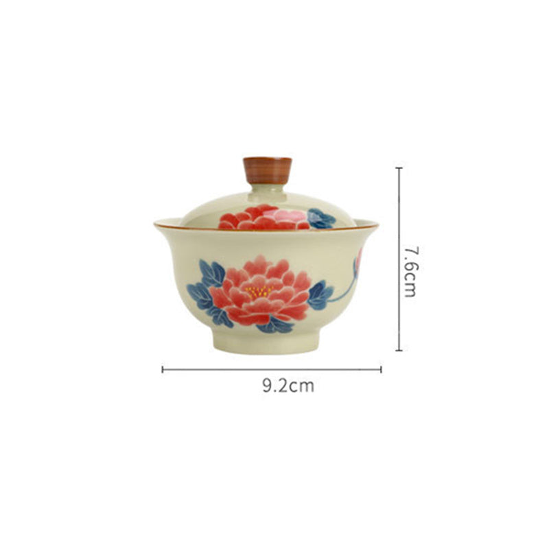 Grey Glaze Hand Painted Covered Bowl Kung Fu Tea Set