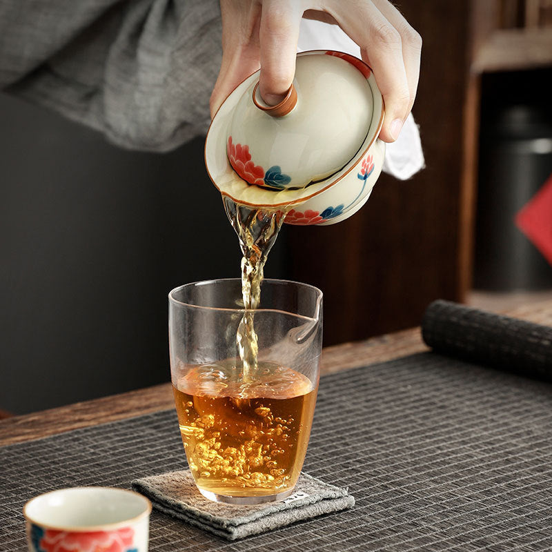 Grey Glaze Hand Painted Covered Bowl Kung Fu Tea Set