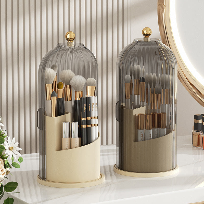 Rotating Makeup Brush Holder, Lipstick Organizer, Dust-Proof Compartmentalized Desktop Cosmetic Storage Box