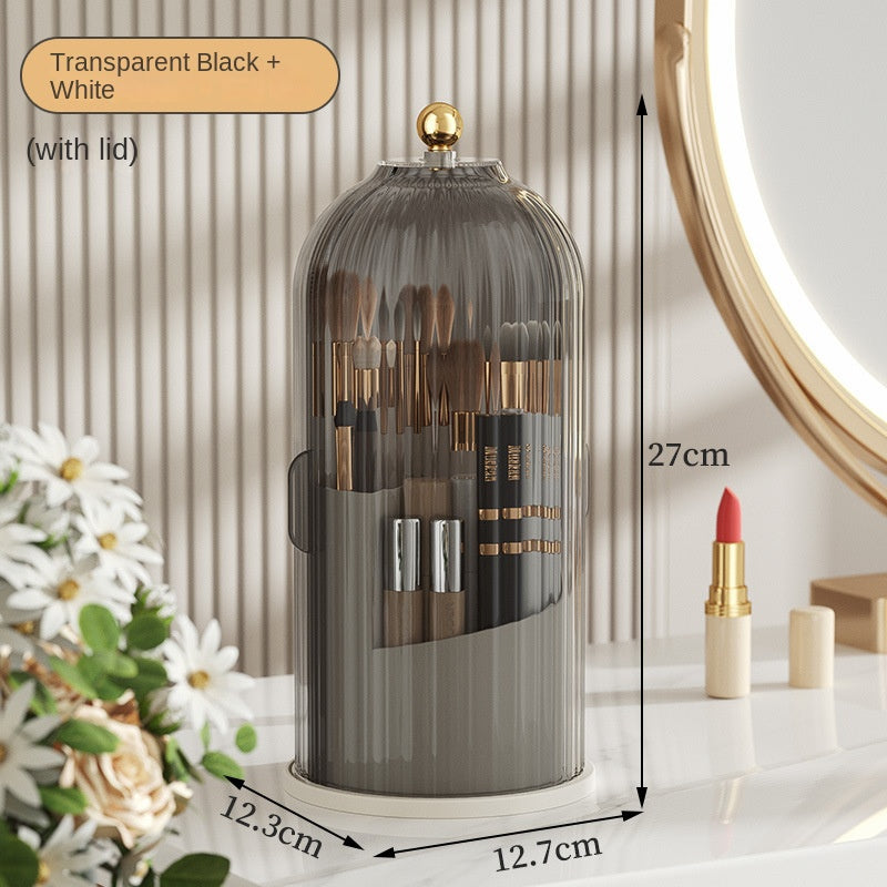 Rotating Makeup Brush Holder, Lipstick Organizer, Dust-Proof Compartmentalized Desktop Cosmetic Storage Box