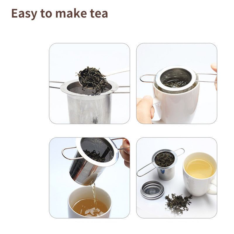 Creative Folding Handle Tea Maker Metal Cover 304 Stainless Steel Tea Drain Double Ear Tea Filter Tea Strainer