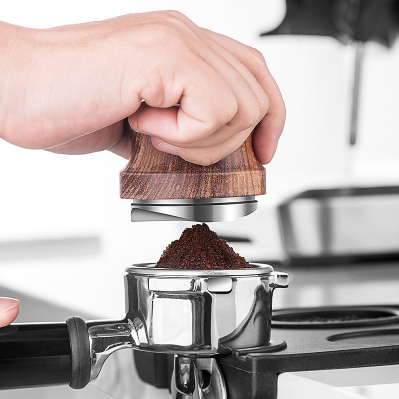 51/53/58mm Coffee Powder Filler Coffee Distributor Adjustable Depth Coffee Tamper Leveler with Walnut Wood Handle Portafilter Accessories