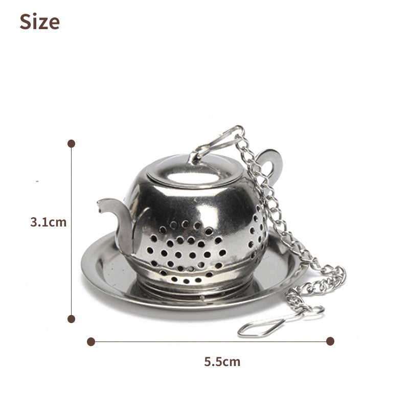 Round Pot-Shaped Tea Ball Long Chain 304 Stainless Steel Tea Leak Creative Tea Filter Tea Strainer Tea Set