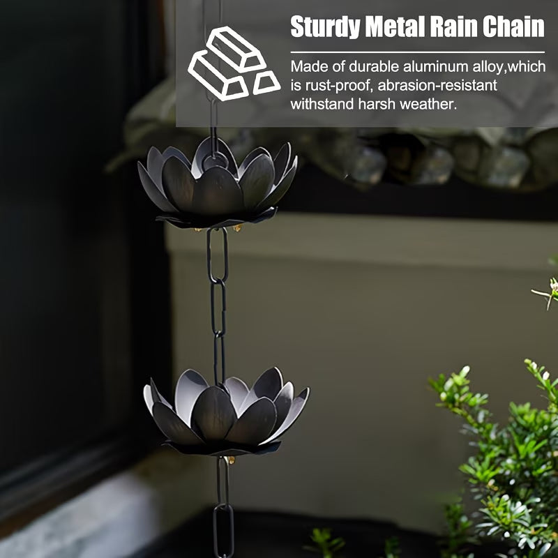 Metal Lotus Rain Chain for Gutters, 8.5ft Decorative Downspout Extension, Garden Outdoor Water Feature, Rust Resistant