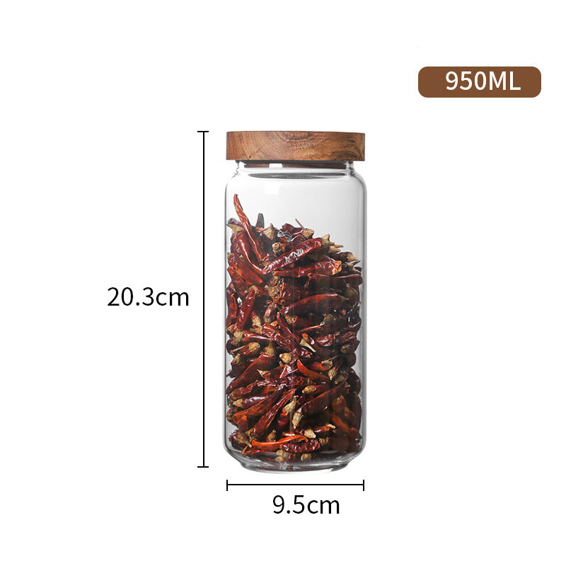 Glass tea can acacia lid sealed can storage tank