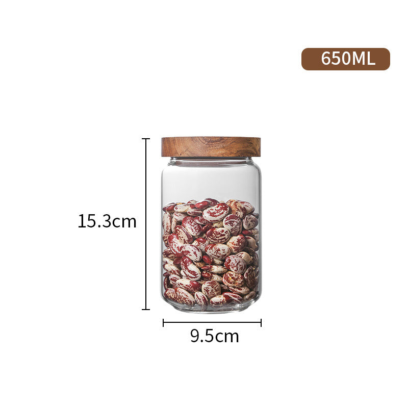 Glass tea can acacia lid sealed can storage tank