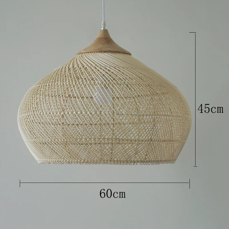 Wabi Sabi Vintage Handmade Rattan Pendant Lamps - Japanese Style Lighting for Kitchen Island and Dining Room Decor
