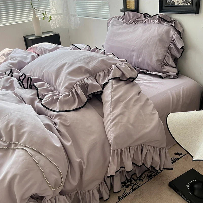 DecorBites™ Cooling Silky Ruffled Bedding Set 180X220 - 4 Piece Smooth Fitted Sheet