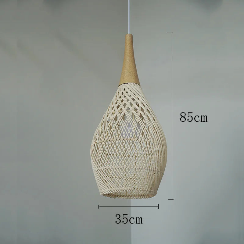 Wabi Sabi Vintage Handmade Rattan Pendant Lamps - Japanese Style Lighting for Kitchen Island and Dining Room Decor