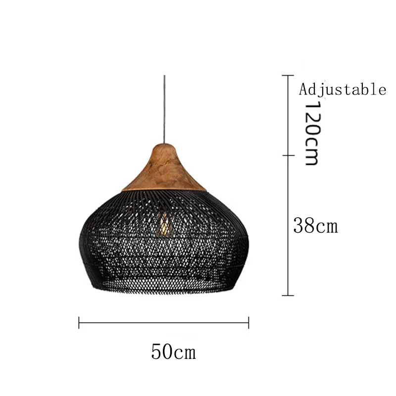 Wabi Sabi Vintage Handmade Rattan Pendant Lamps - Japanese Style Lighting for Kitchen Island and Dining Room Decor
