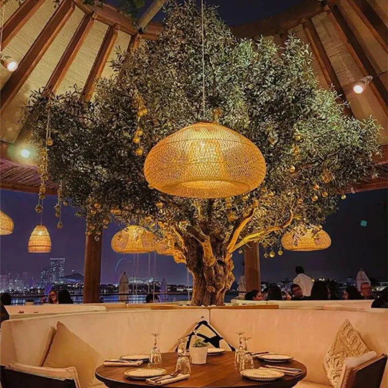 Wabi Sabi Vintage Handmade Rattan Pendant Lamps - Japanese Style Lighting for Kitchen Island and Dining Room Decor