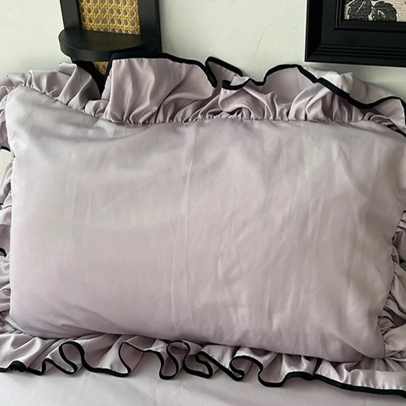 DecorBites™ Cooling Silky Ruffled Bedding Set 180X220 - 4 Piece Smooth Fitted Sheet