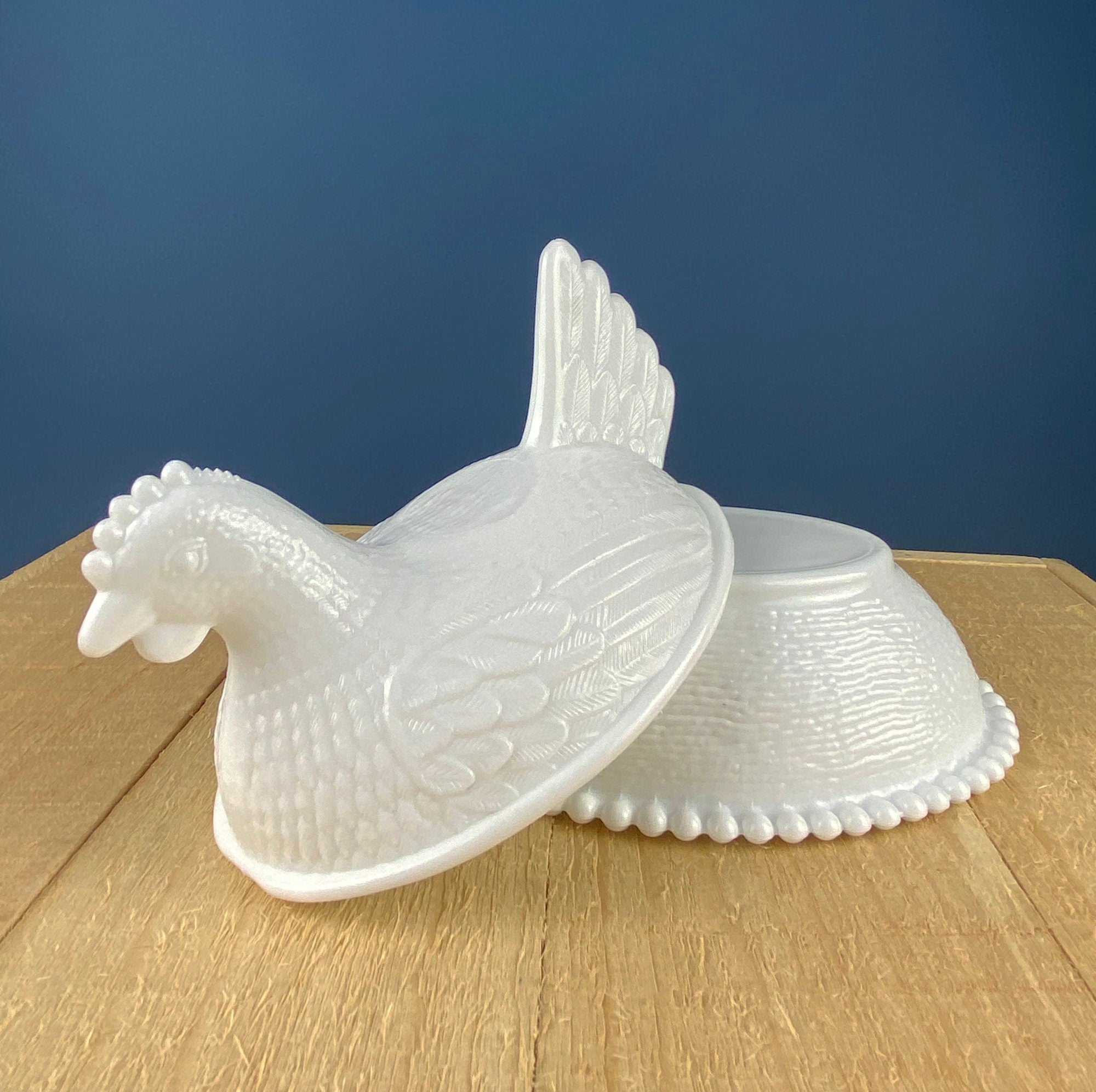 Vintage Milk Glass Hen on Nest Bowl, Farmhouse Kitchen Decor