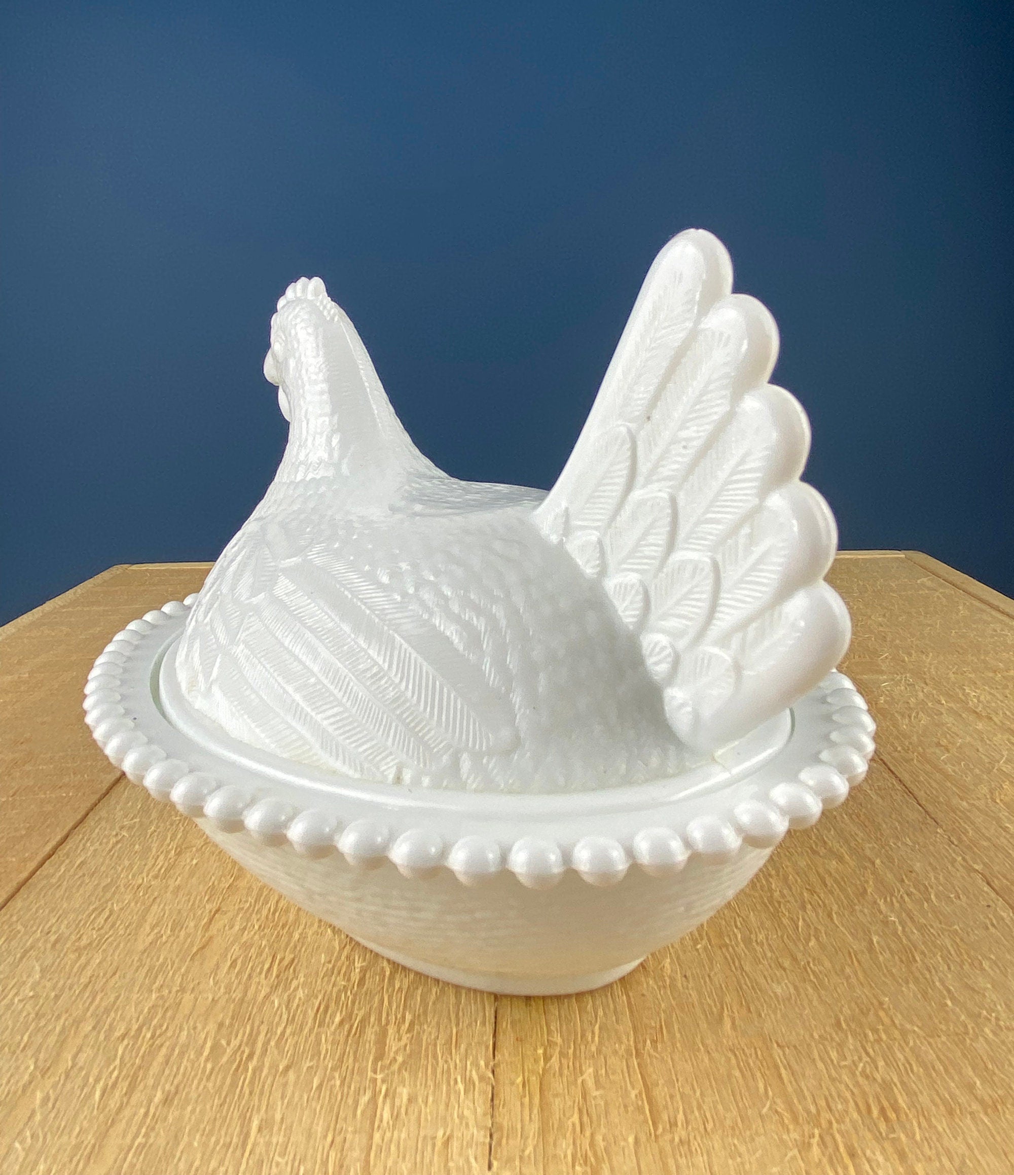 Vintage Milk Glass Hen on Nest Bowl, Farmhouse Kitchen Decor
