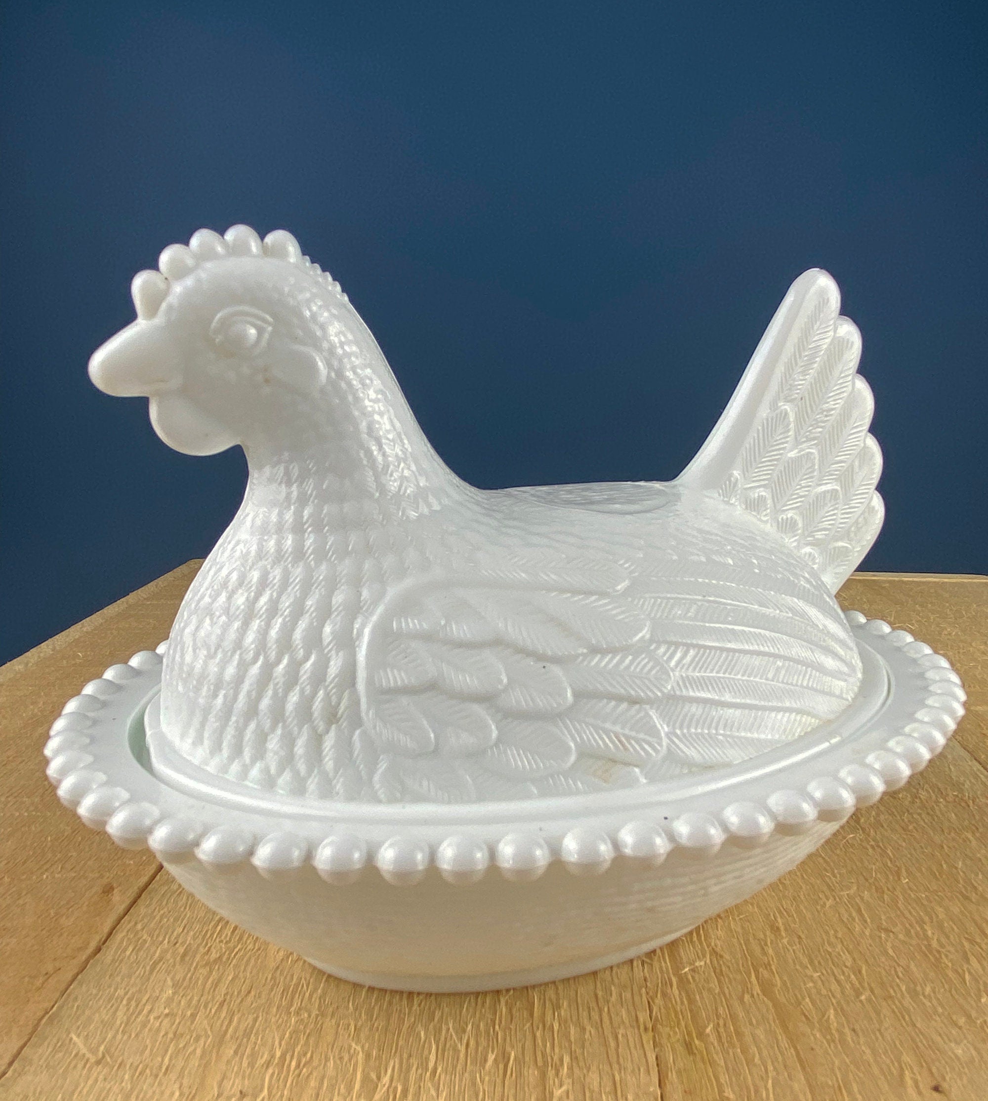 Vintage Milk Glass Hen on Nest Bowl, Farmhouse Kitchen Decor